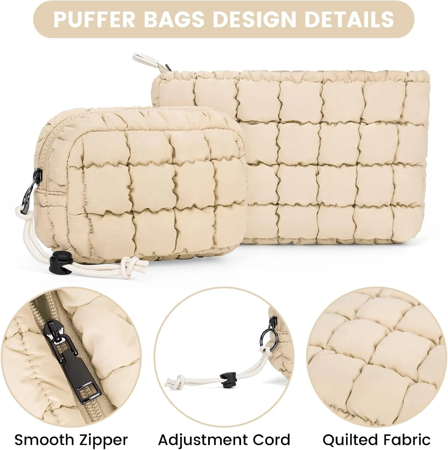 Quilted Makeup Bag and Zip Card Pouch Key Chain Puffer Cosmetic Bag Travel Cute Makeup Bag Organizer Mini Coin Purse