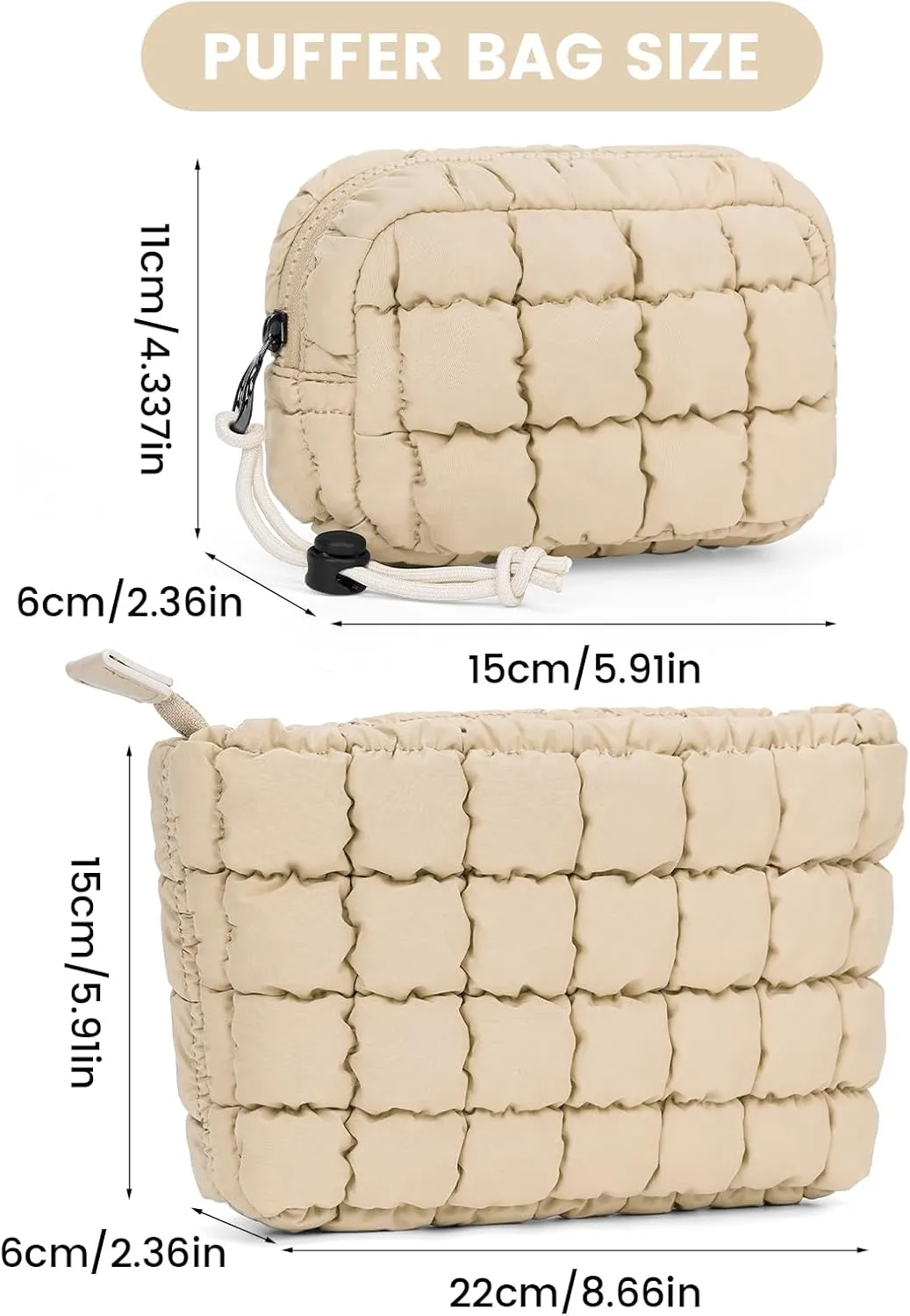 Quilted Makeup Bag and Zip Card Pouch Key Chain Puffer Cosmetic Bag Travel Cute Makeup Bag Organizer Mini Coin Purse