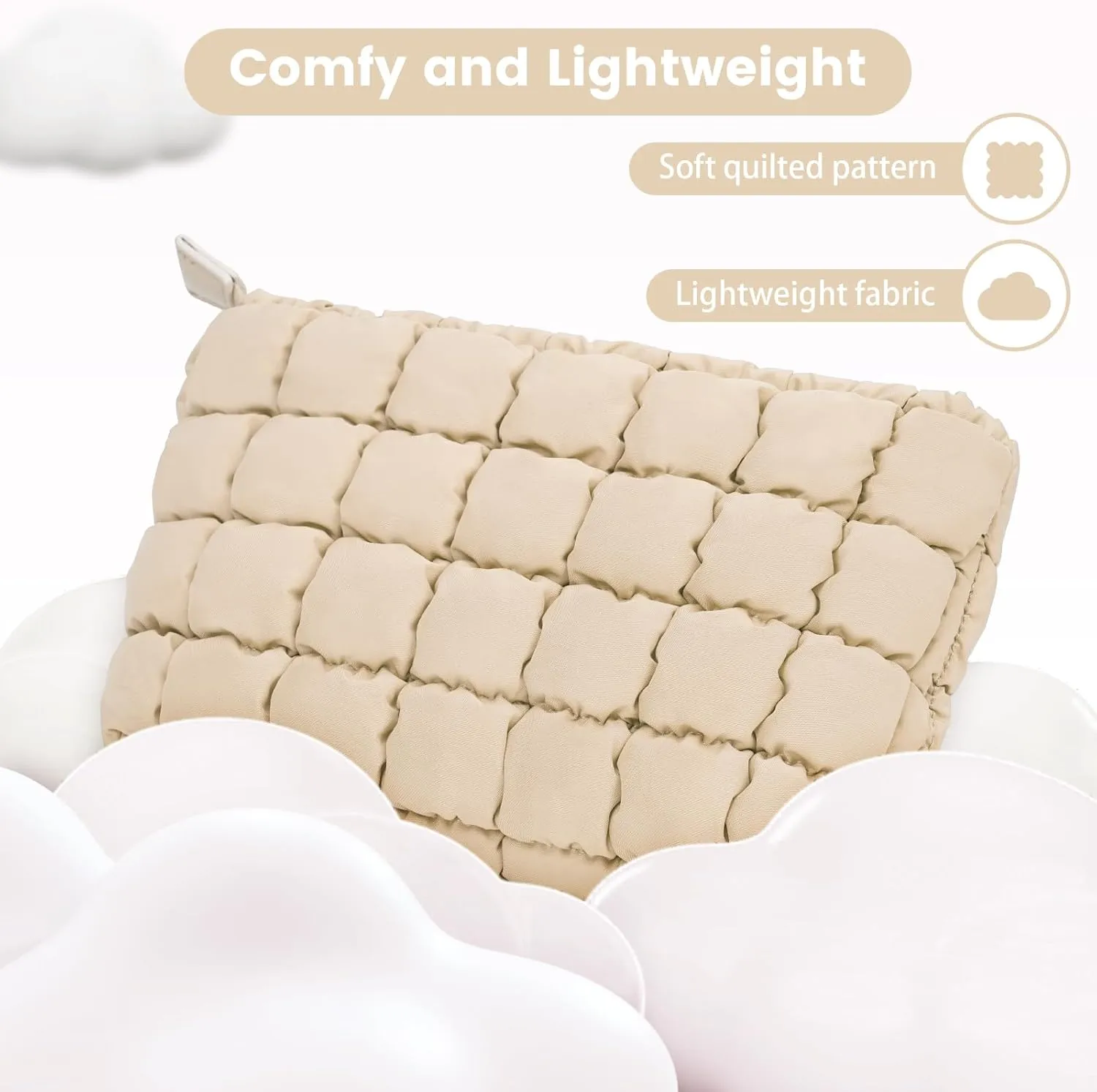 Quilted Makeup Bag and Zip Card Pouch Key Chain Puffer Cosmetic Bag Travel Cute Makeup Bag Organizer Mini Coin Purse