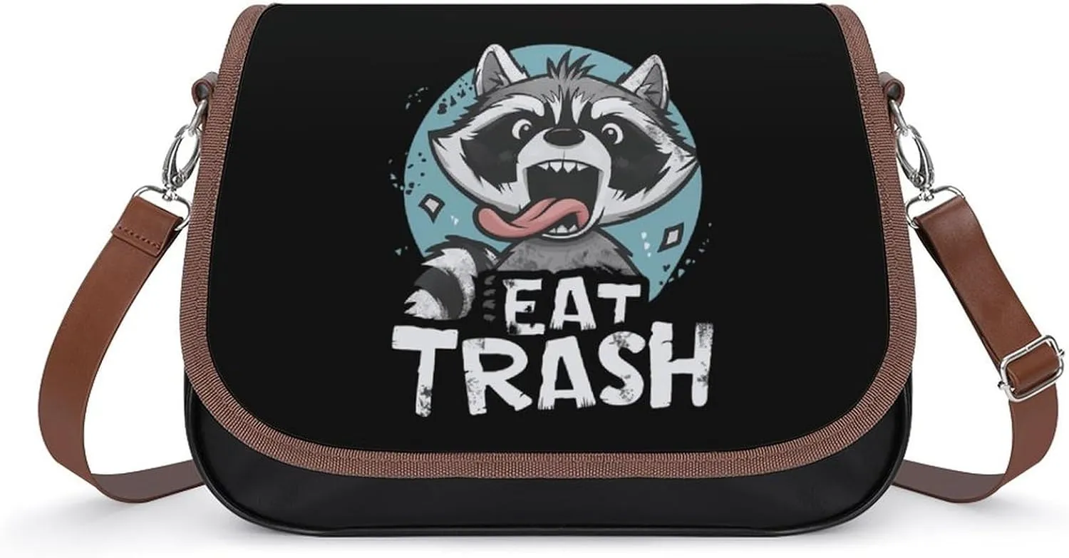 Raccoon Eat Trash Cute Crossbody Purses for Women Leather Shoulder Bag Adjustable Shoulder Strap Handbag