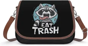 Raccoon Eat Trash Cute Crossbody Purses for Women Leather Shoulder Bag Adjustable Shoulder Strap Handbag