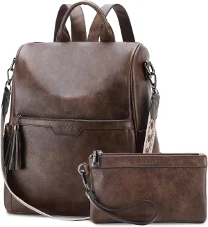 RAVUO Backpack for Women, Anti Theft Leather Purse Convertible Ladies Shoulder Bag Handbag with Guitar Shoulder Strap,Coffee