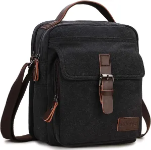 RAVUO Small Messenger Bag for Men, Water Resistant Canvas Satchel Purse Vintage Shoulder Crossbody Bag for Travel Work