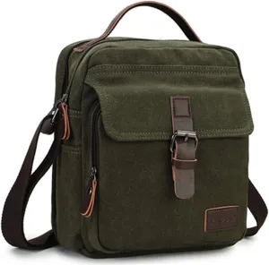RAVUO Small Messenger Bag for Men, Water Resistant Canvas Satchel Purse Vintage Shoulder Crossbody Bag for Travel Work