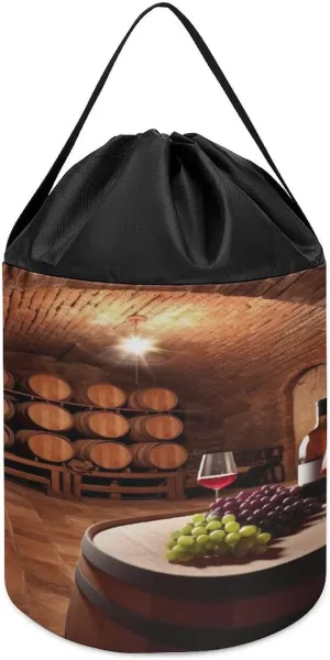 Red Wine Cellar Printed Building Block Toy Storage Bag, Foldable Polyester Drawstring Storage Bag