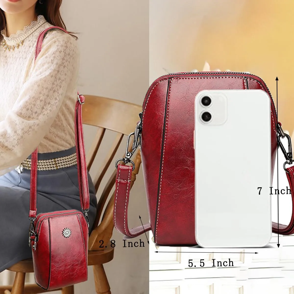 Retro All-Match Vertical Cellphone Bag,Small Leather Crossbody Purse Shoulder Crossbody Bags for Women