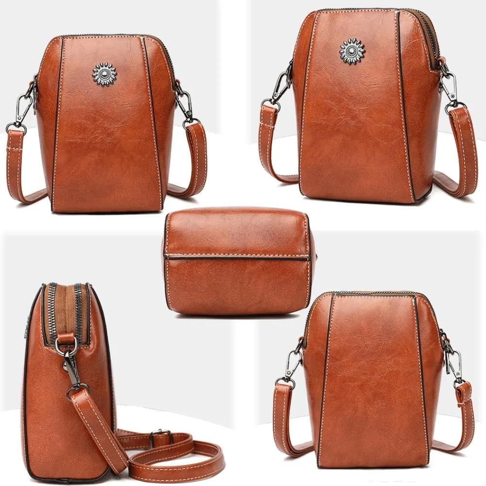 Retro All-Match Vertical Cellphone Bag,Small Leather Crossbody Purse Shoulder Crossbody Bags for Women