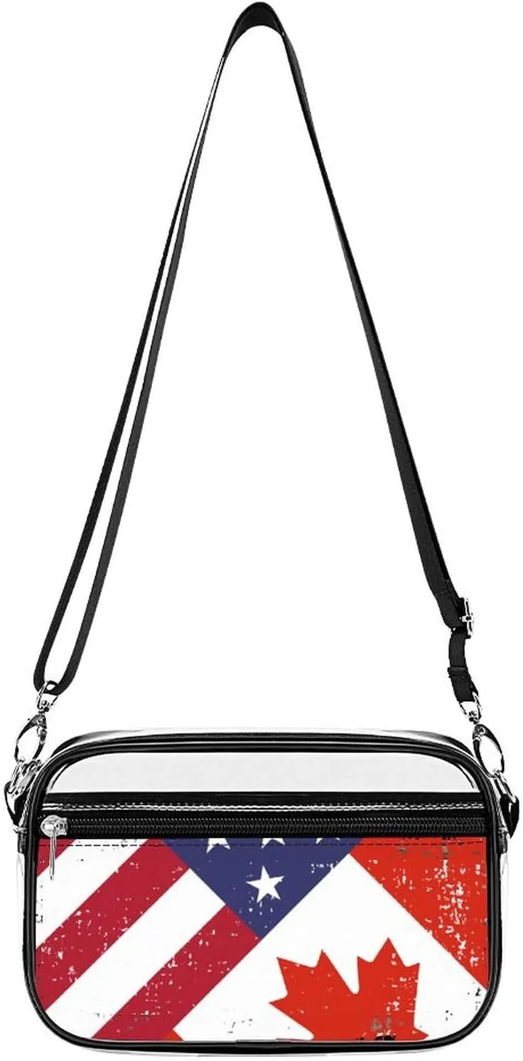 Retro America Canada Flag Clear Purse Messenger Bag Crossbody Bags with Adjustable Shoulder Strap Front Pocket