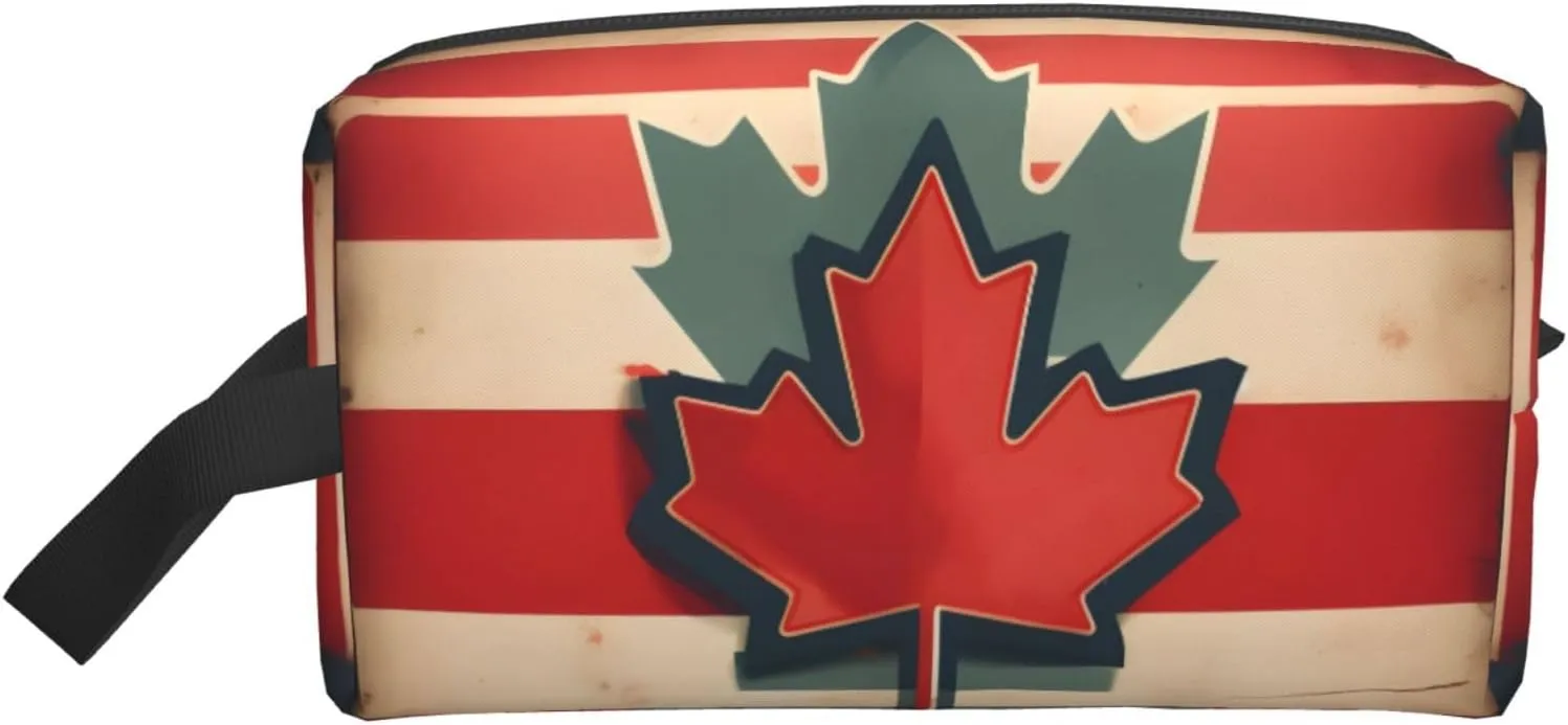 Retro Canada Flag pattern Print Storage Bags Travel Cosmetic Organizer Bag Large Capacity Zippered Storage Pouch