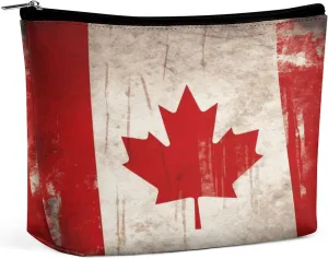 Retro Canada Flag Travel Makeup Bag Large Toiletry Bag for Women Waterproof Cosmetic Bags for Purse Portable Makeup Organizer Bags Cute Zipper Pouch Cosmetic Pouch Funny Travel Makeupbag