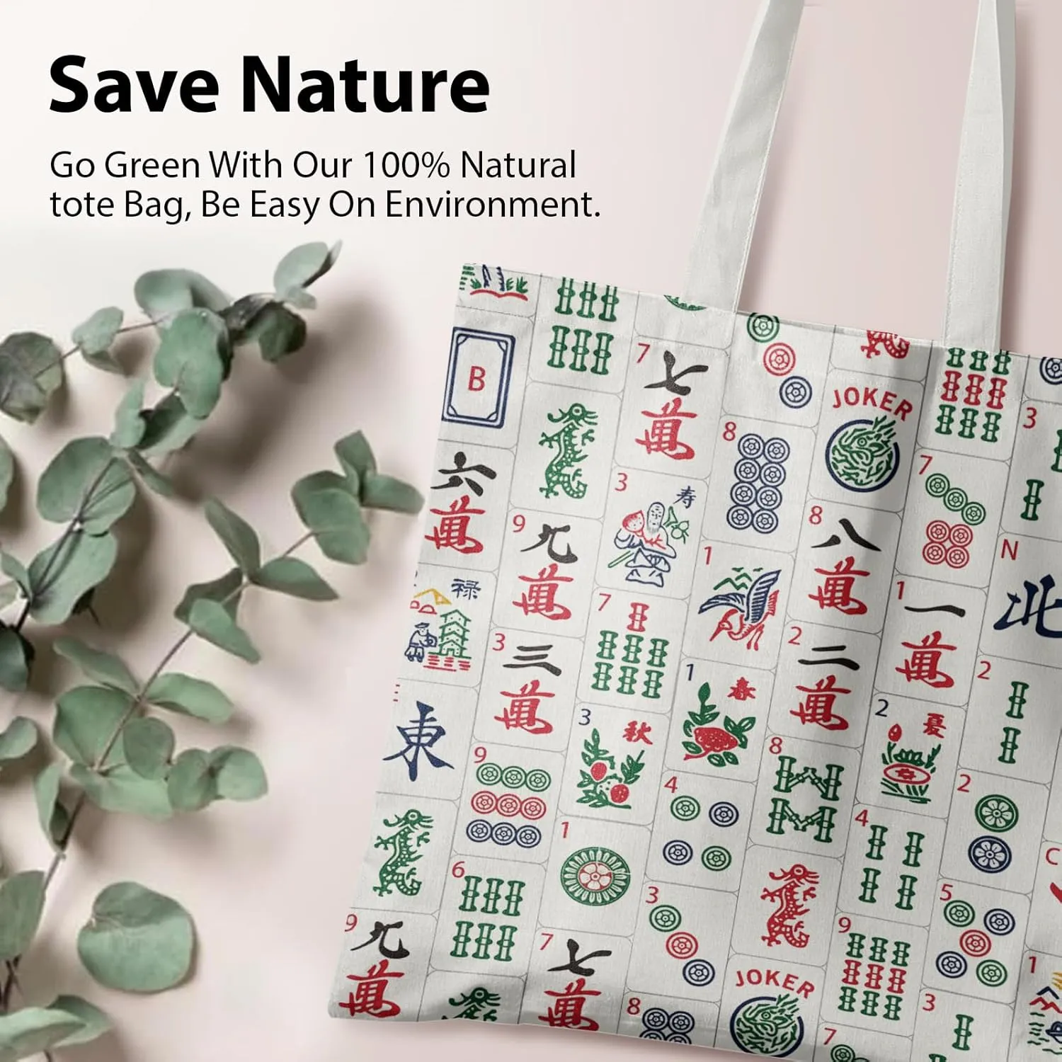 Retro Canvas Tote Bags for Women, Mahjong Gifts, Gifts for Mahjong Lovers