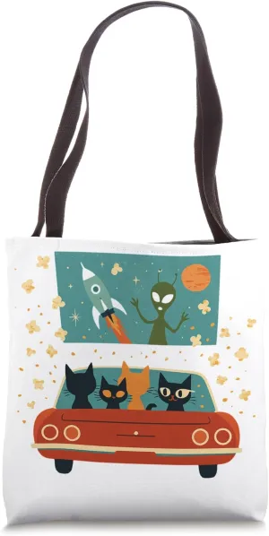 Retro MCM Cats Drive In Movie Alien Spaceship Men Women Kids Tote Bag