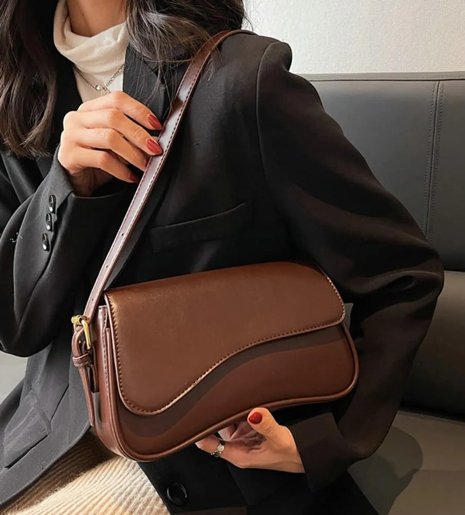 Retro Shoulder Bag for Women Trendy Versatile Tote Bags Small Sling Bags with Zipper Closure Pure Color Handbag