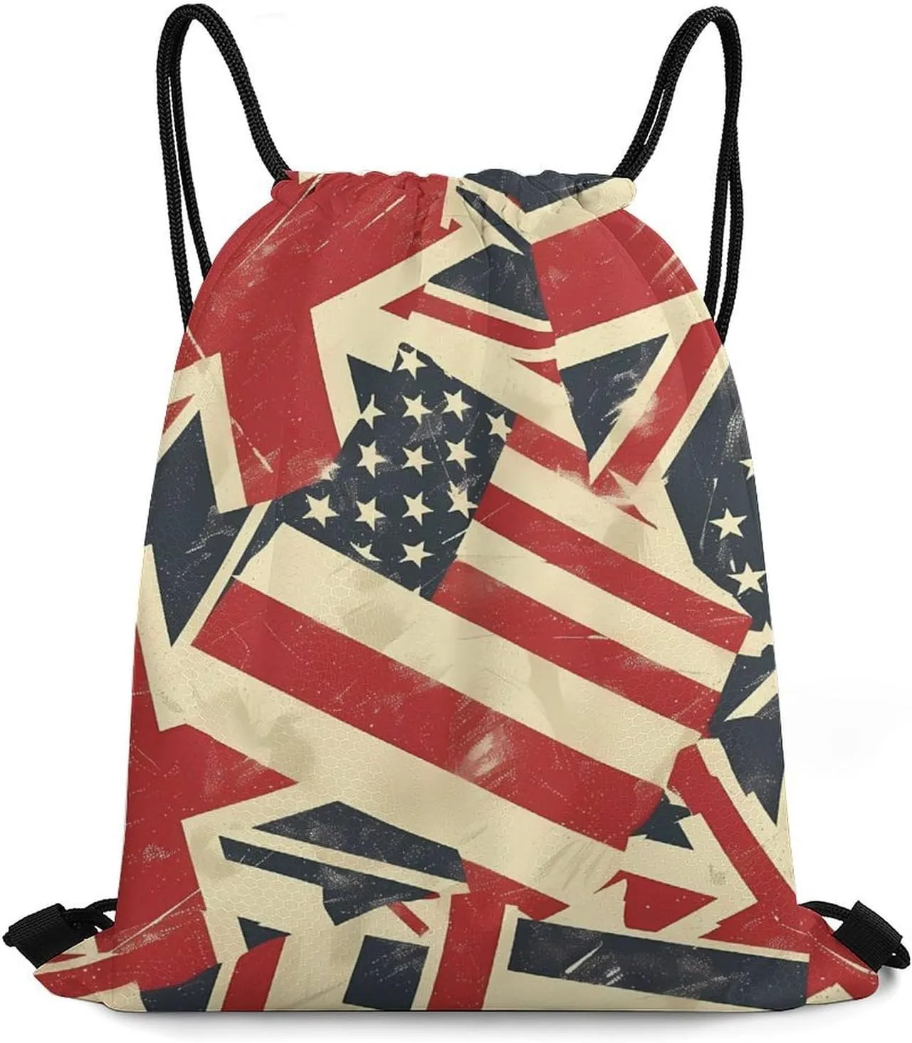 Retro USA And British Flag Drawstring Backpack Durable String Bag Sports Sackpack Cinch Bags for Gym Travel