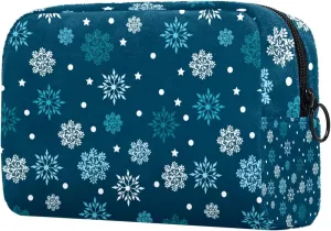 Retro Winter Snowflakes Pattern Small Makeup Bag for Purse, Portable Cosmetic Bag Zipper Makeup Pouch for Women, Stationery, Toiletries, Travel Accessories