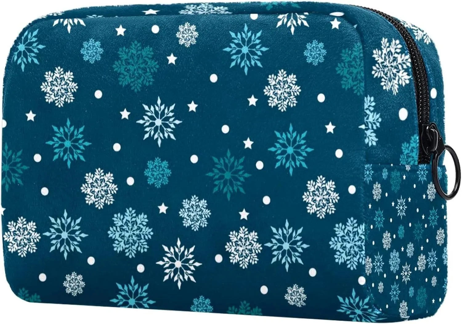 Retro Winter Snowflakes Pattern Small Makeup Bag for Purse, Portable Cosmetic Bag Zipper Makeup Pouch for Women, Stationery, Toiletries, Travel Accessories