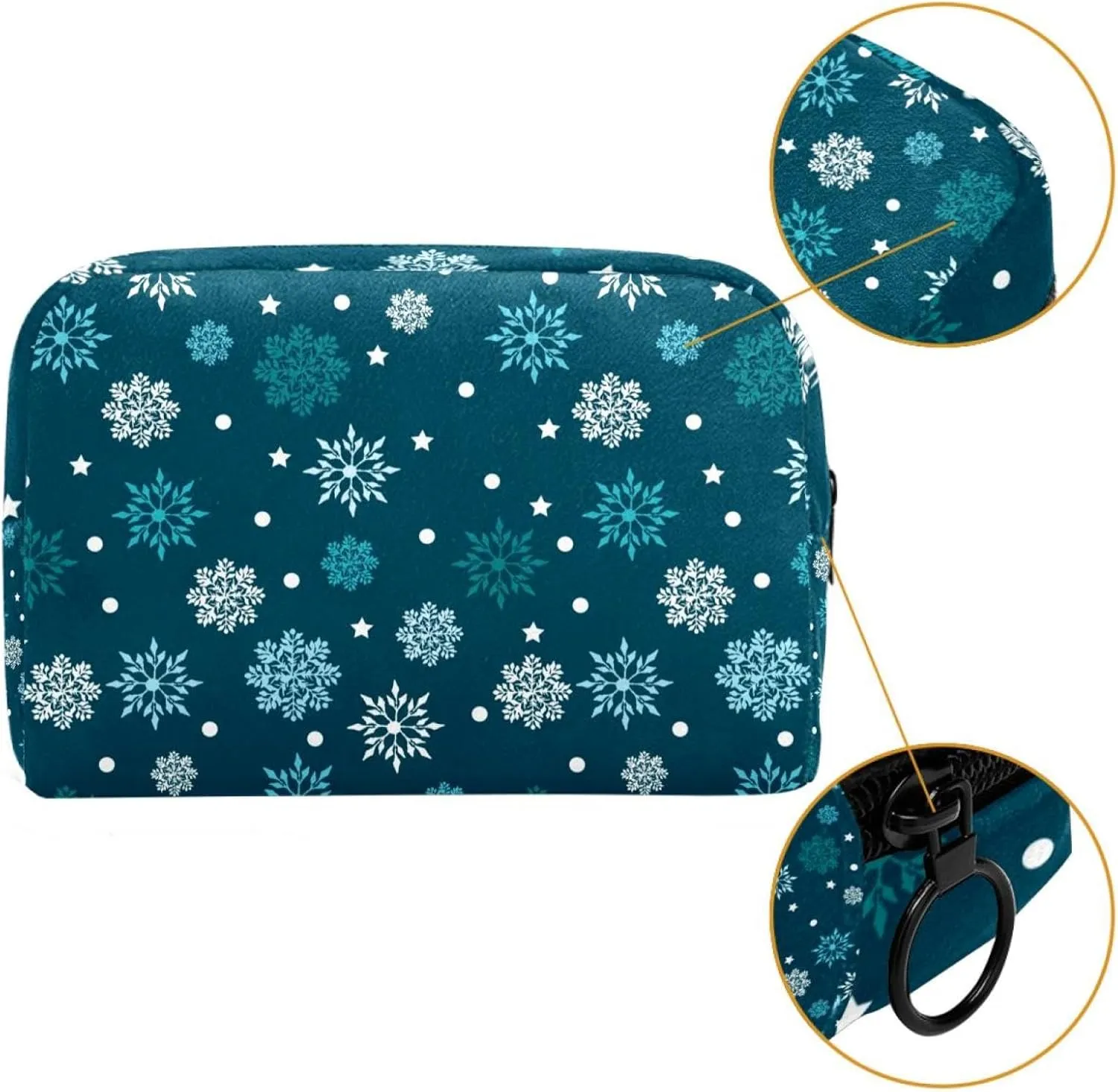 Retro Winter Snowflakes Pattern Small Makeup Bag for Purse, Portable Cosmetic Bag Zipper Makeup Pouch for Women, Stationery, Toiletries, Travel Accessories