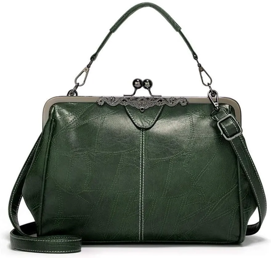 Retro Women Handbags Hollow Oil Wax PU Leather Handbag Kiss Lock Crossbody Purse Vintage Hobo Bags Messenger Bag Tote