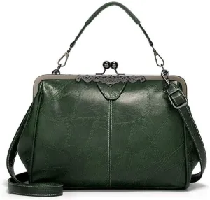 Retro Women Handbags Hollow Oil Wax PU Leather Handbag Kiss Lock Crossbody Purse Vintage Hobo Bags Messenger Bag Tote