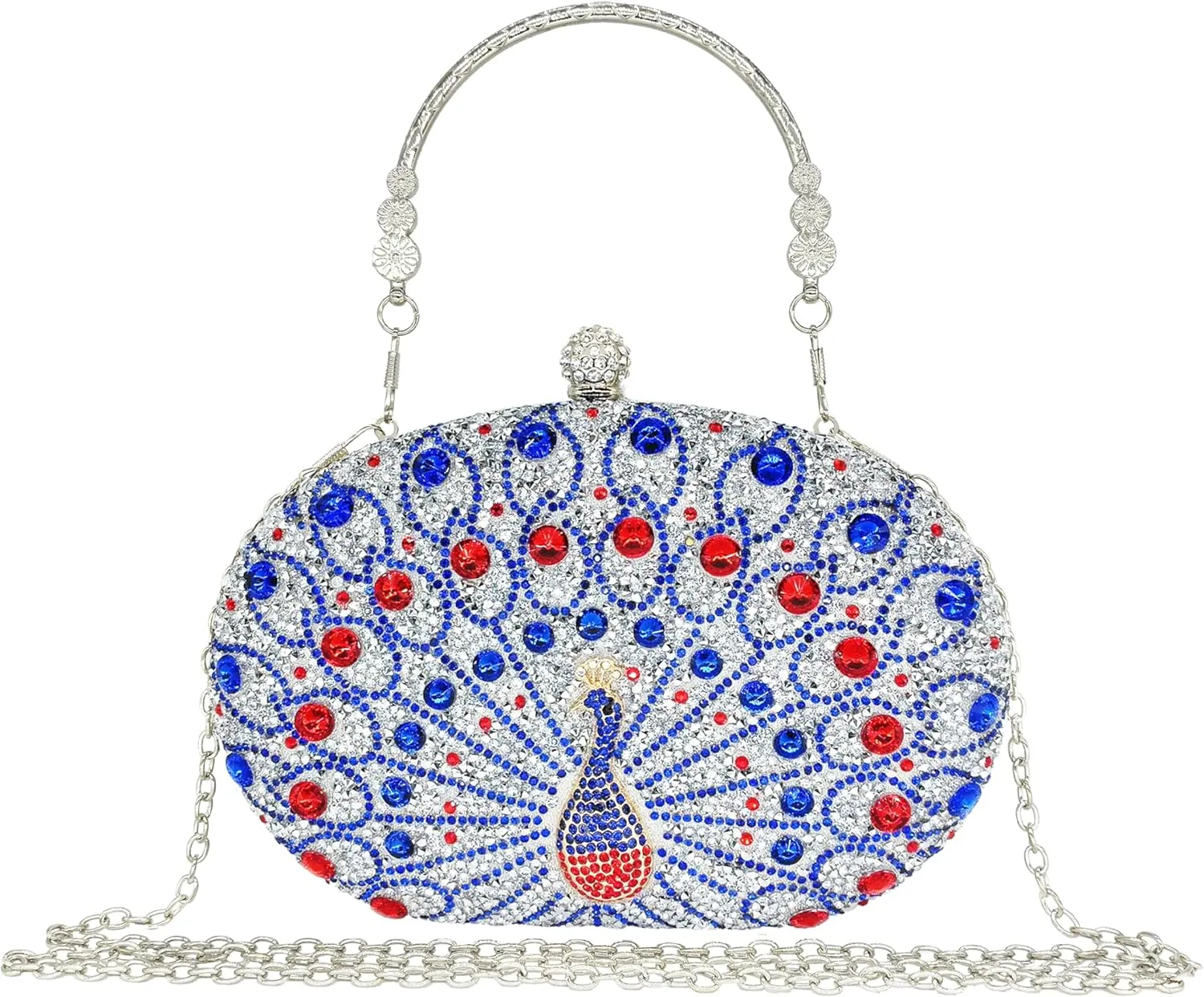 Rhinestone Clutch Purses for Women Evening Wedding Formal - Round Pearl Clasp Handbag - Crystal Diamond Bag