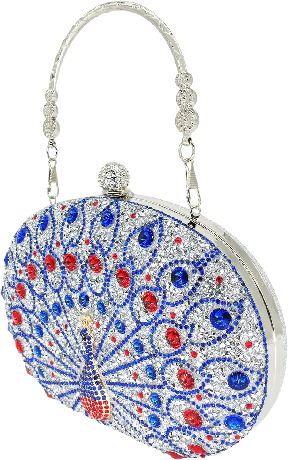 Rhinestone Clutch Purses for Women Evening Wedding Formal - Round Pearl Clasp Handbag - Crystal Diamond Bag