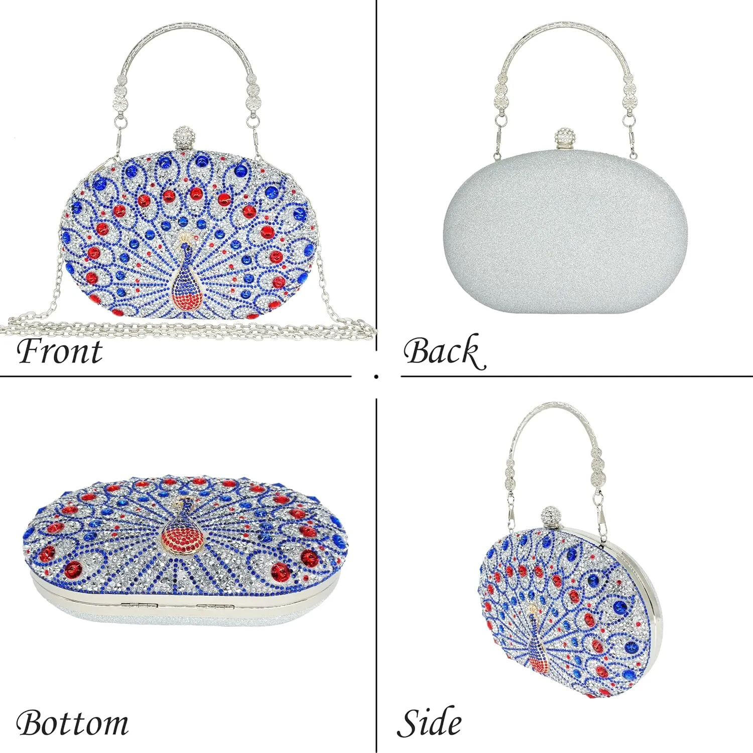 Rhinestone Clutch Purses for Women Evening Wedding Formal - Round Pearl Clasp Handbag - Crystal Diamond Bag