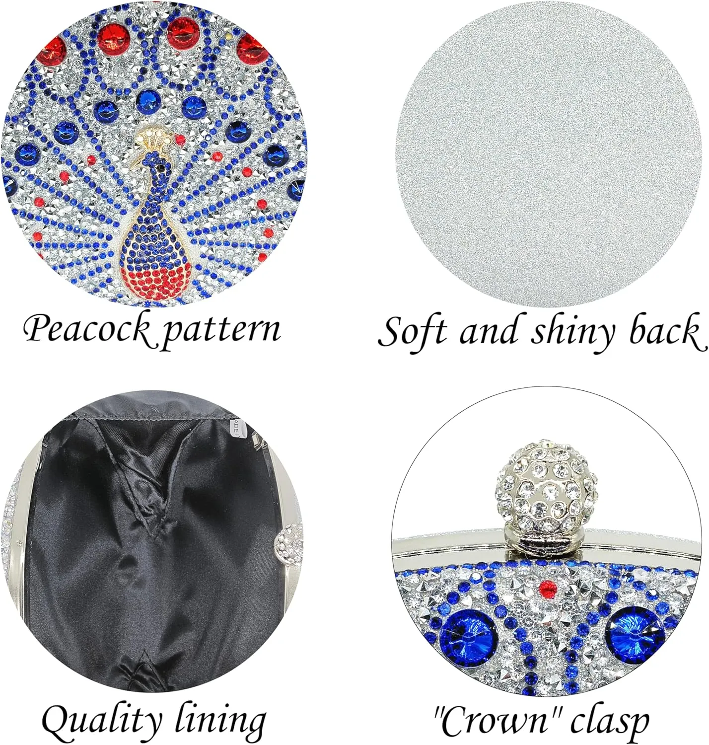 Rhinestone Clutch Purses for Women Evening Wedding Formal - Round Pearl Clasp Handbag - Crystal Diamond Bag