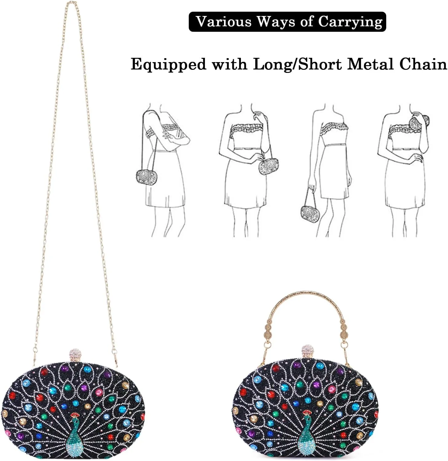 Rhinestone Evening Clutch Purses for Women Evening Clutch bag Crossbody & Shoulder Bag For Wedding Night out Party