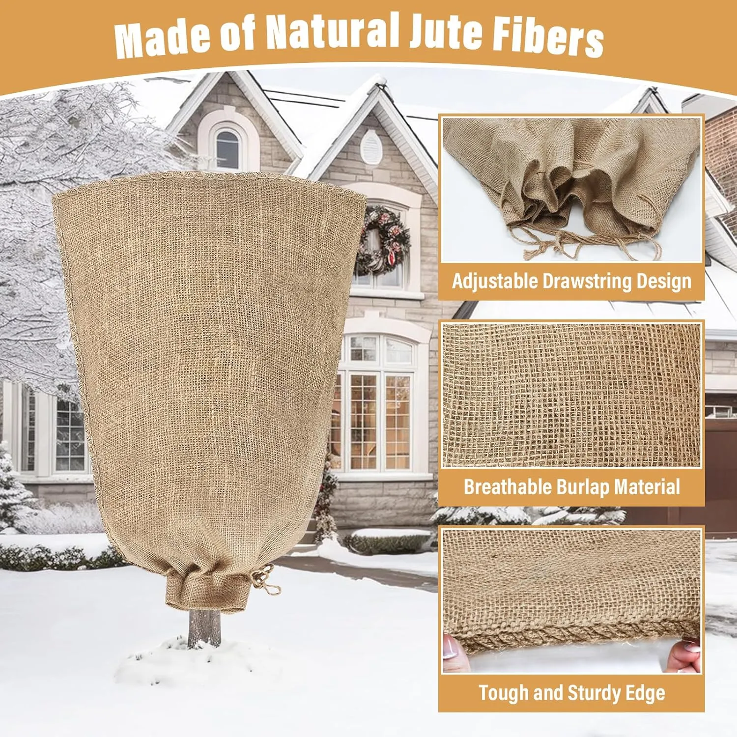 Riare 2 Packs 45 × 70 Inch Burlap Winter Plant Cover Bags with Drawstring- Reusable Large Burlap Sack Plant Frost Protector, Plant Frost Cloth Cold Tree Freeze Blanket for Outdoor Plants Fruit Shrubs
