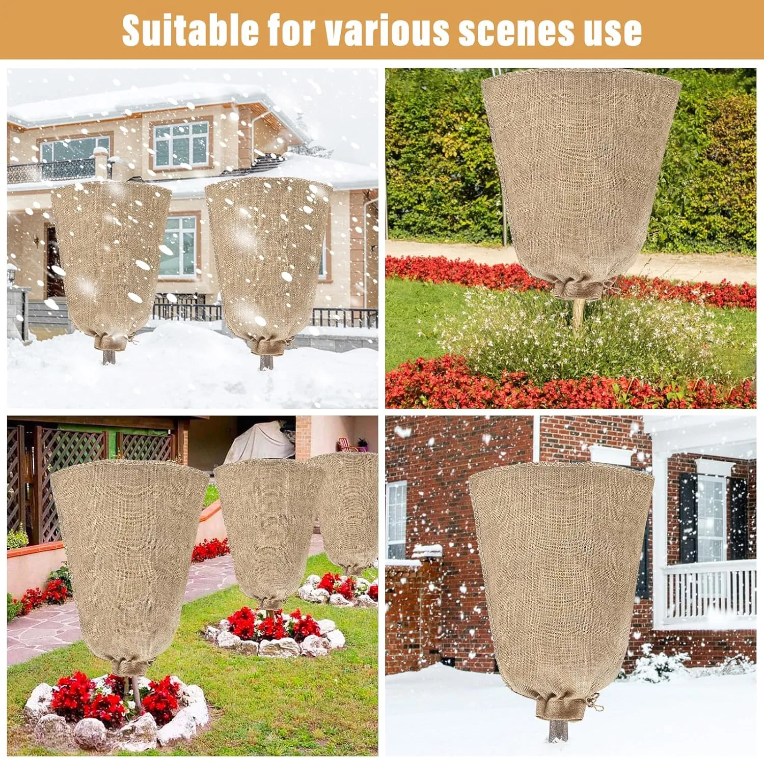 Riare 2 Packs 45 × 70 Inch Burlap Winter Plant Cover Bags with Drawstring- Reusable Large Burlap Sack Plant Frost Protector, Plant Frost Cloth Cold Tree Freeze Blanket for Outdoor Plants Fruit Shrubs