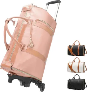 Rolling Garment Bag for Travel,Large Convertible Garment Duffel Bag Rolling Duffle Bag with Wheels,Carry on Garment Bags Weekender Travle Jenni Bags for Women Men(Pink)