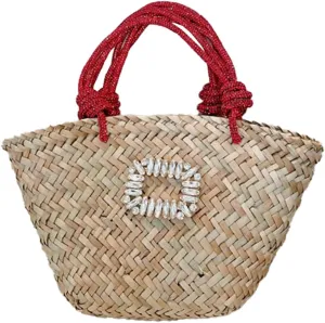 RomanticDesign Women Straw Beach Bag Woven Tote Bag Small Summer Handbag with Rhinestone Handle