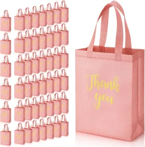 Roowest 50 Pcs Thank You Gift Bags with Handles Bulk Reusable Non Woven Foldable Bag for Graduation Wedding, 10 x 8 x 4 Inch