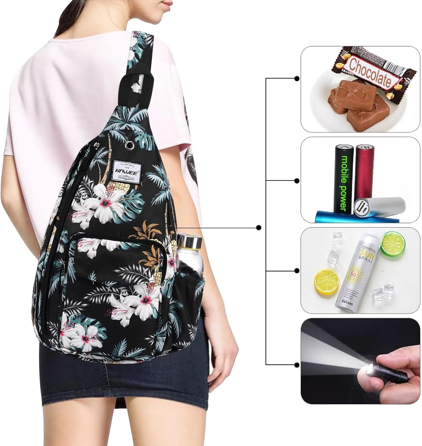Rope Sling Bag for Women Men Casual Cross Body Daypack Backpack Adjustable Strap Water Repellent for Travel/Sport