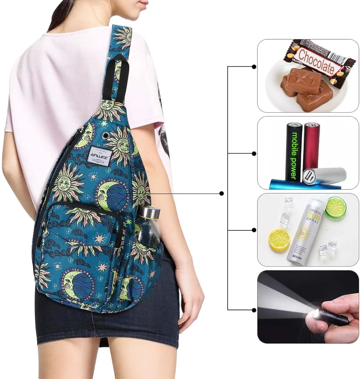 Rope Sling Bag for Women Men Casual Cross Body Daypack Backpack Adjustable Strap Water Repellent for Travel/Sport