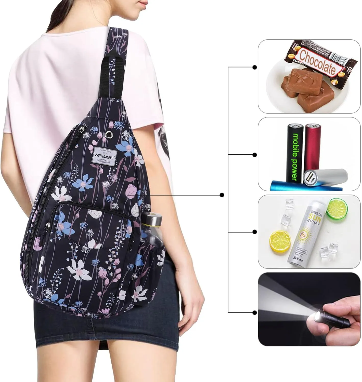 Rope Sling Bag for Women Men Casual Cross Body Daypack Backpack Adjustable Strap Water Repellent for Travel/Sport