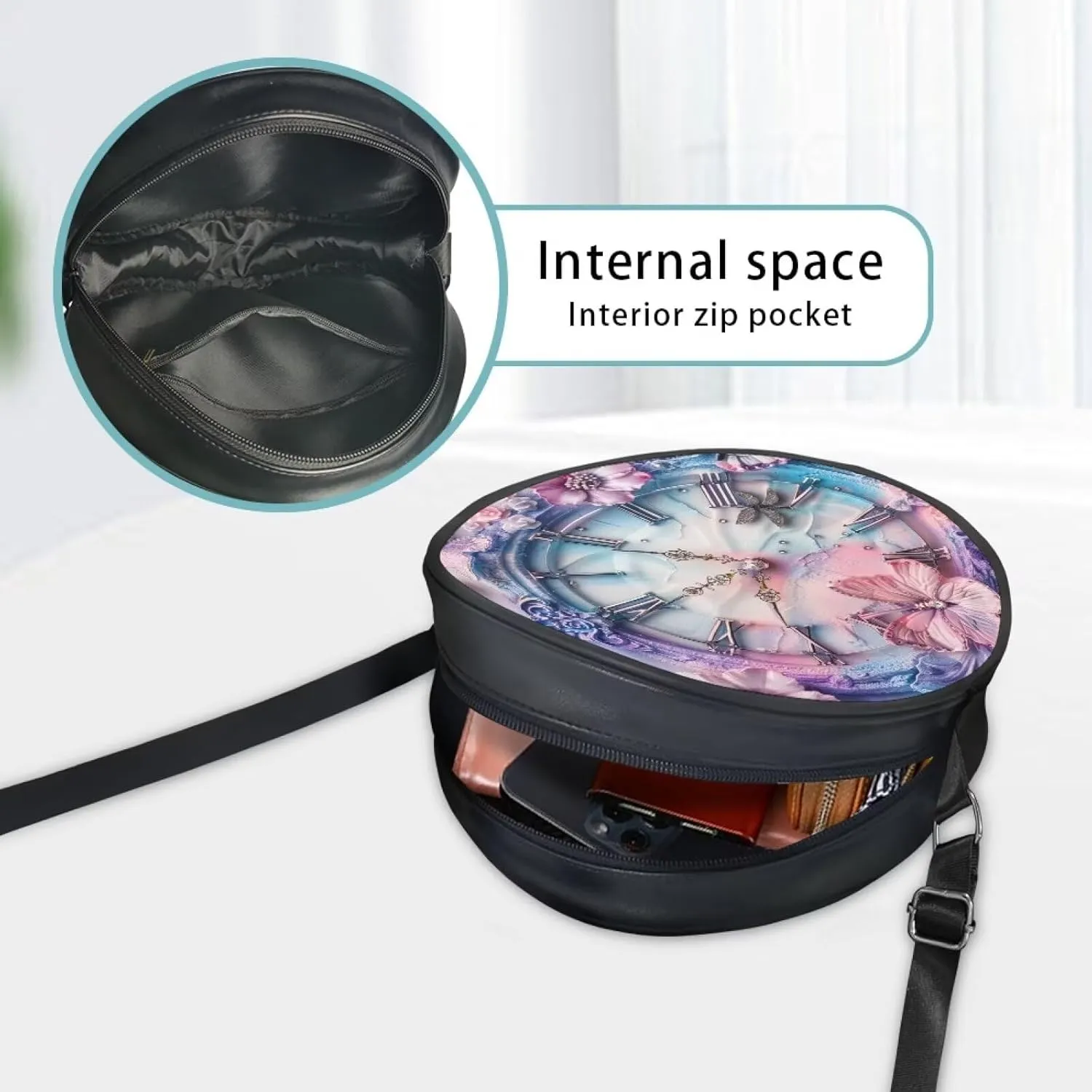 Round Clutch Purses for Women, Leather Shoulder Crossbody Circle Purse Wallet with Adjustable Strap