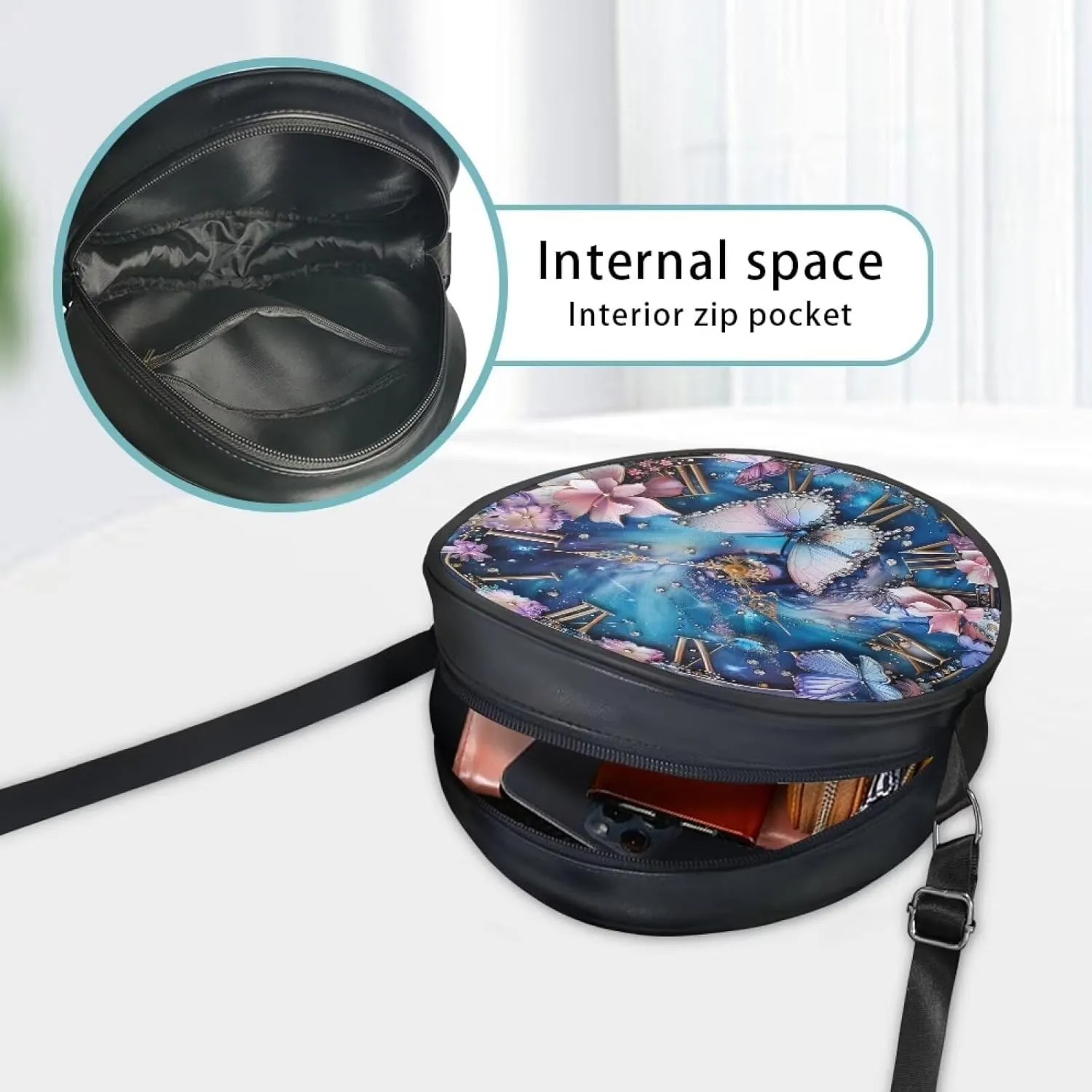 Round Clutch Purses for Women, Leather Shoulder Crossbody Circle Purse Wallet with Adjustable Strap