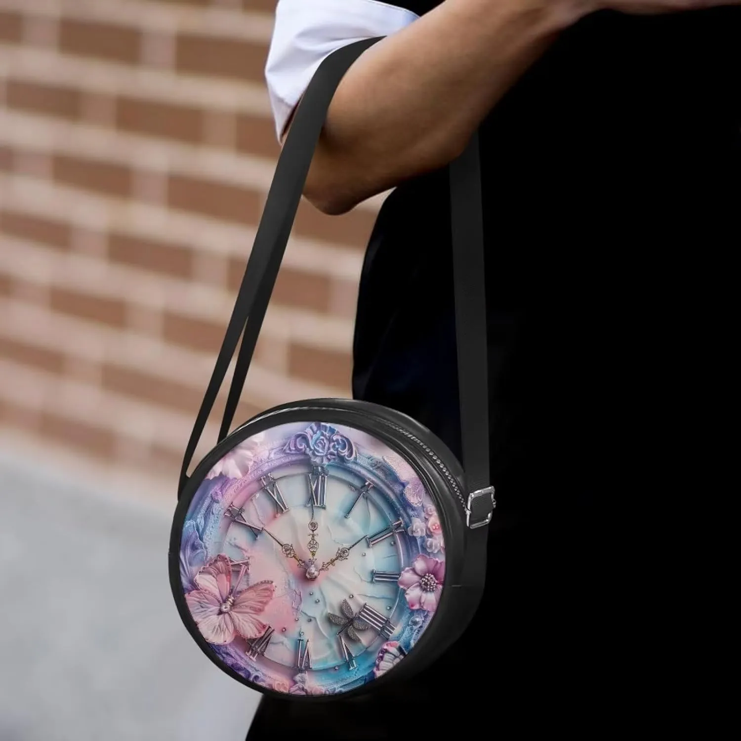 Round Clutch Purses for Women, Leather Shoulder Crossbody Circle Purse Wallet with Adjustable Strap