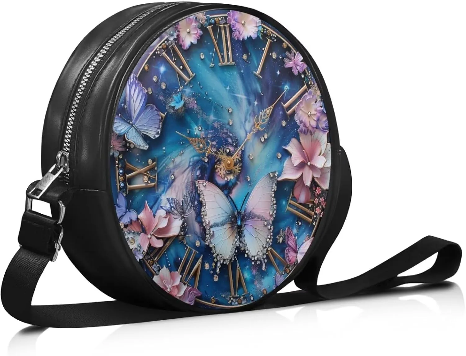 Round Clutch Purses for Women, Leather Shoulder Crossbody Circle Purse Wallet with Adjustable Strap