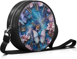 Round Clutch Purses for Women, Leather Shoulder Crossbody Circle Purse Wallet with Adjustable Strap