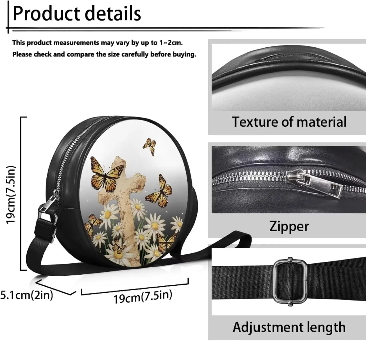 Round Clutch Purses for Women, Leather Shoulder Crossbody Circle Purse Wallet with Adjustable Strap