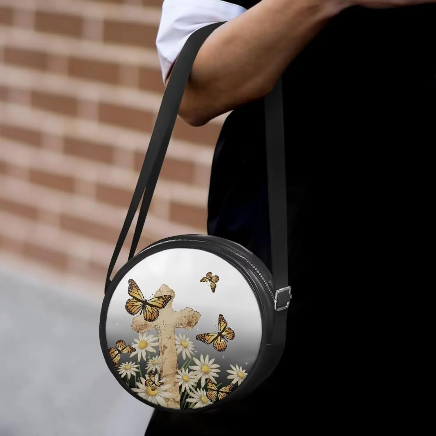Round Clutch Purses for Women, Leather Shoulder Crossbody Circle Purse Wallet with Adjustable Strap