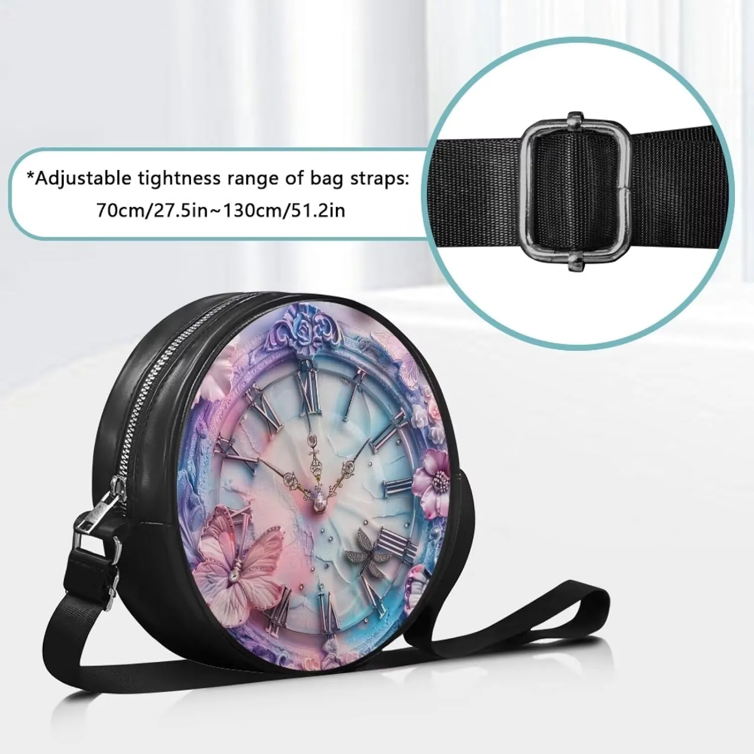 Round Clutch Purses for Women, Leather Shoulder Crossbody Circle Purse Wallet with Adjustable Strap