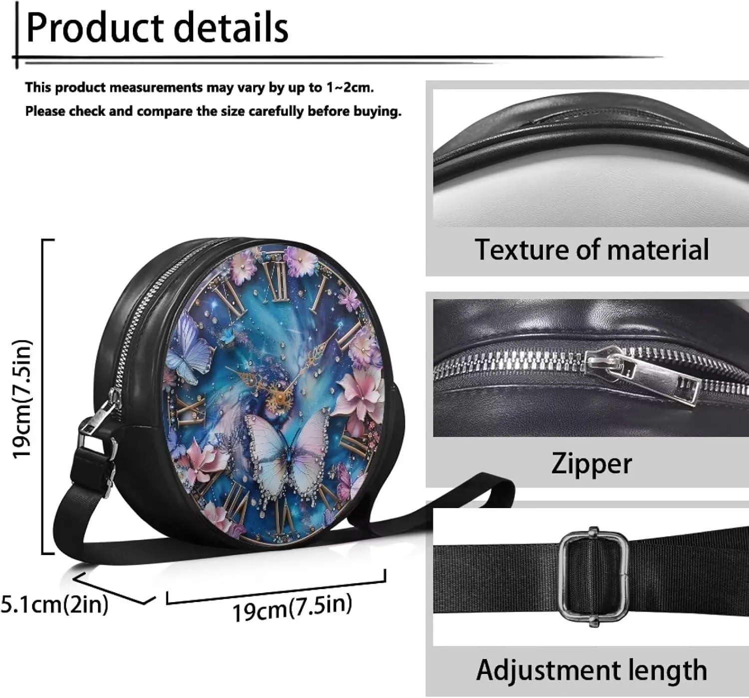 Round Clutch Purses for Women, Leather Shoulder Crossbody Circle Purse Wallet with Adjustable Strap