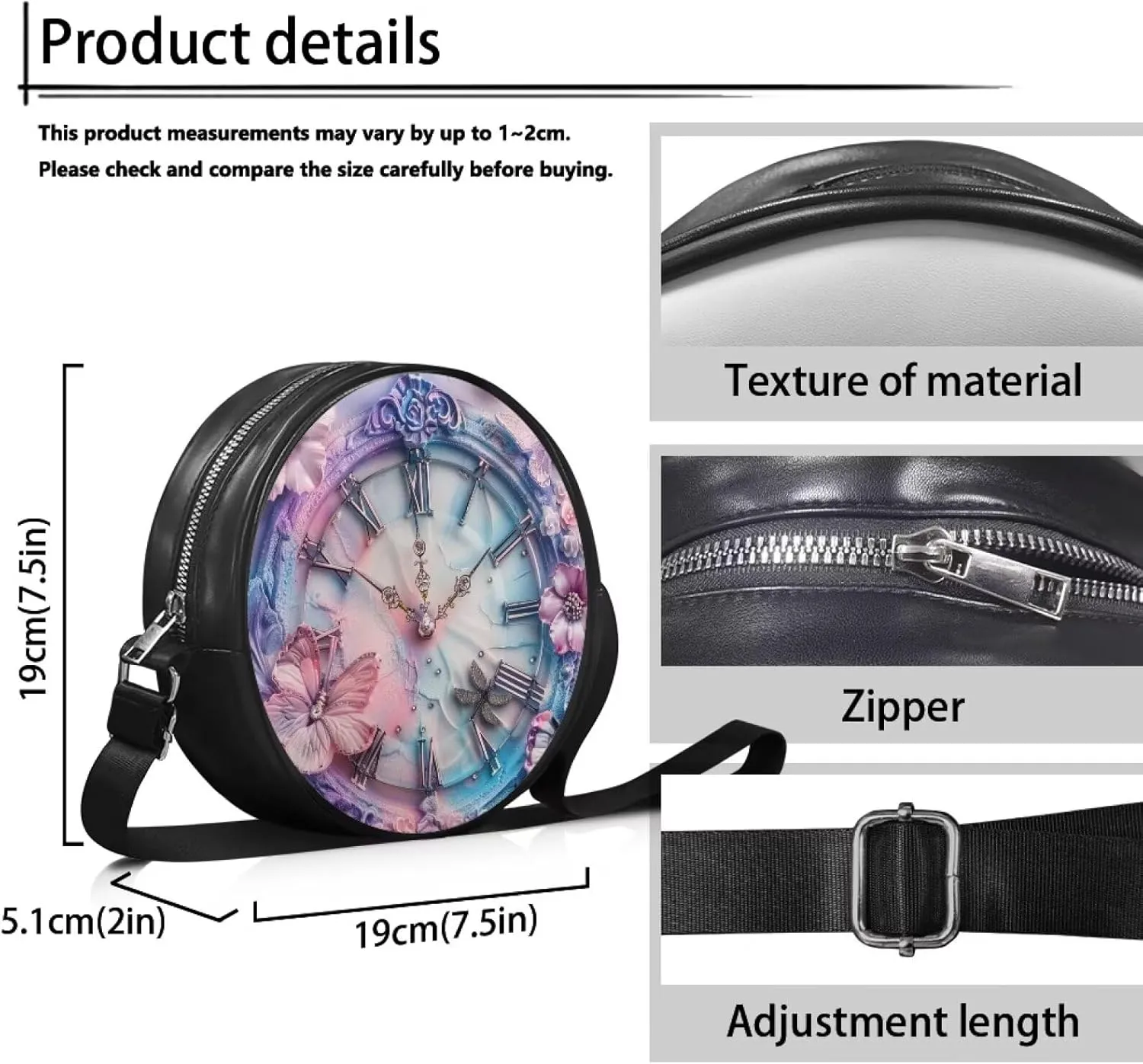 Round Clutch Purses for Women, Leather Shoulder Crossbody Circle Purse Wallet with Adjustable Strap