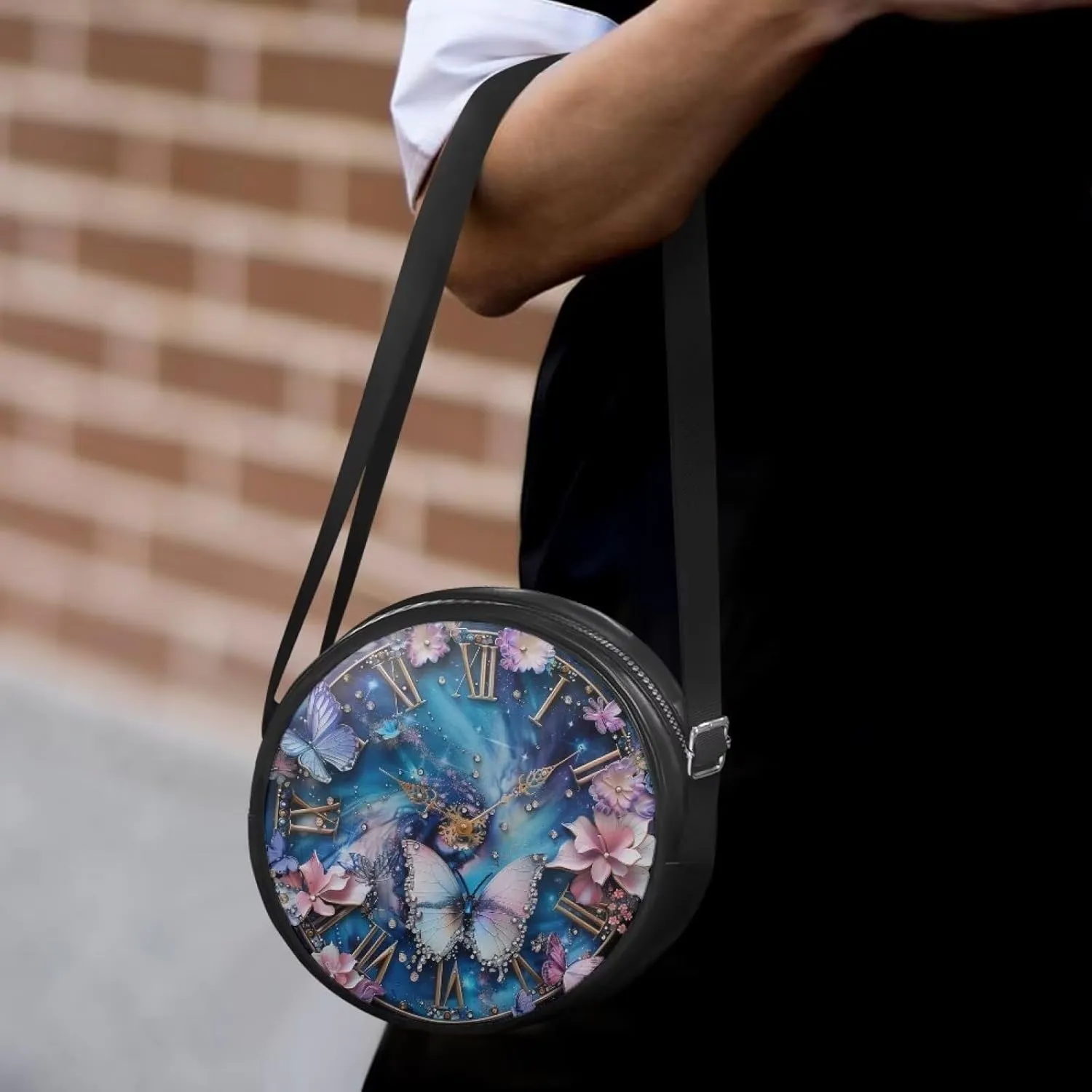 Round Clutch Purses for Women, Leather Shoulder Crossbody Circle Purse Wallet with Adjustable Strap