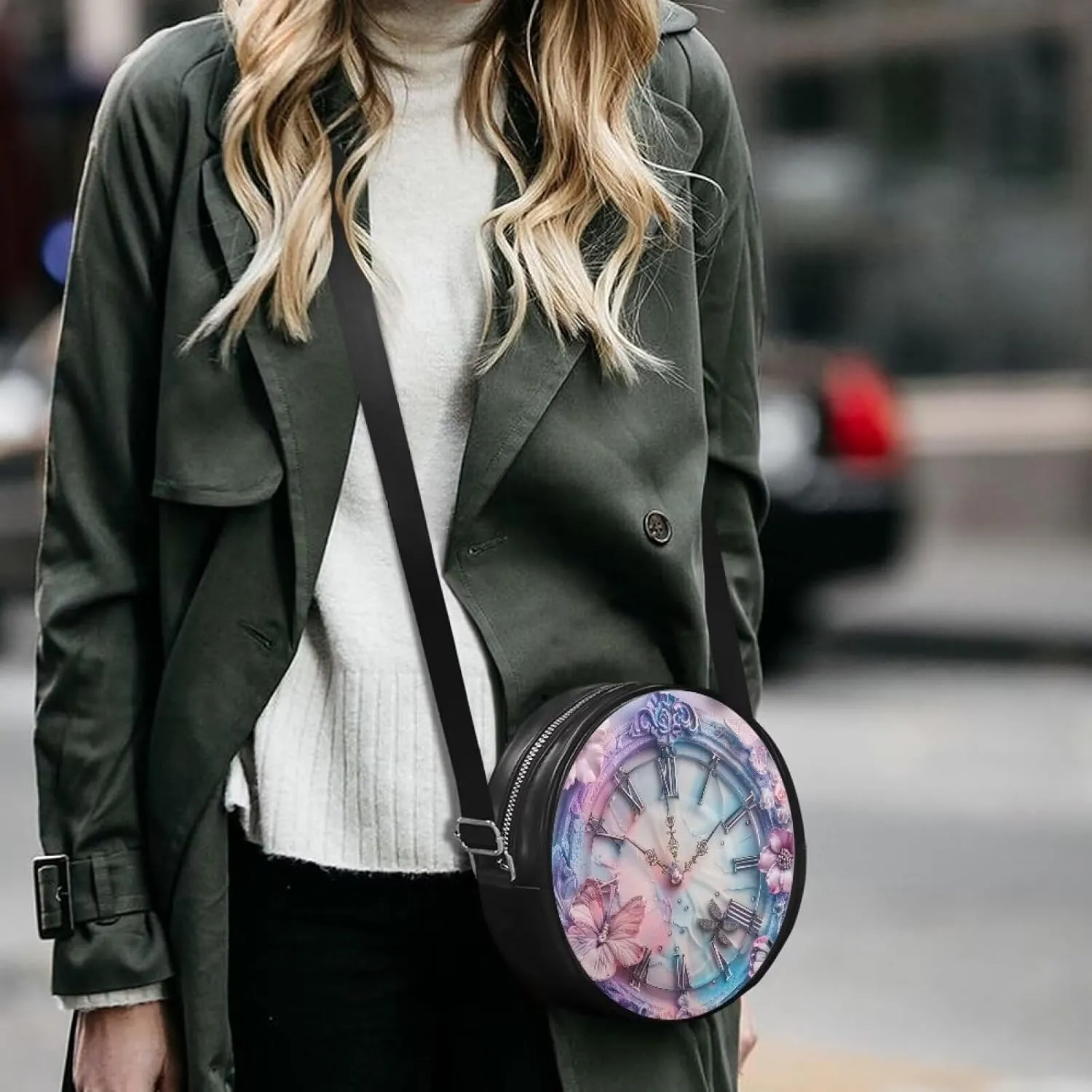Round Clutch Purses for Women, Leather Shoulder Crossbody Circle Purse Wallet with Adjustable Strap