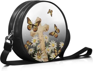 Round Clutch Purses for Women, Leather Shoulder Crossbody Circle Purse Wallet with Adjustable Strap
