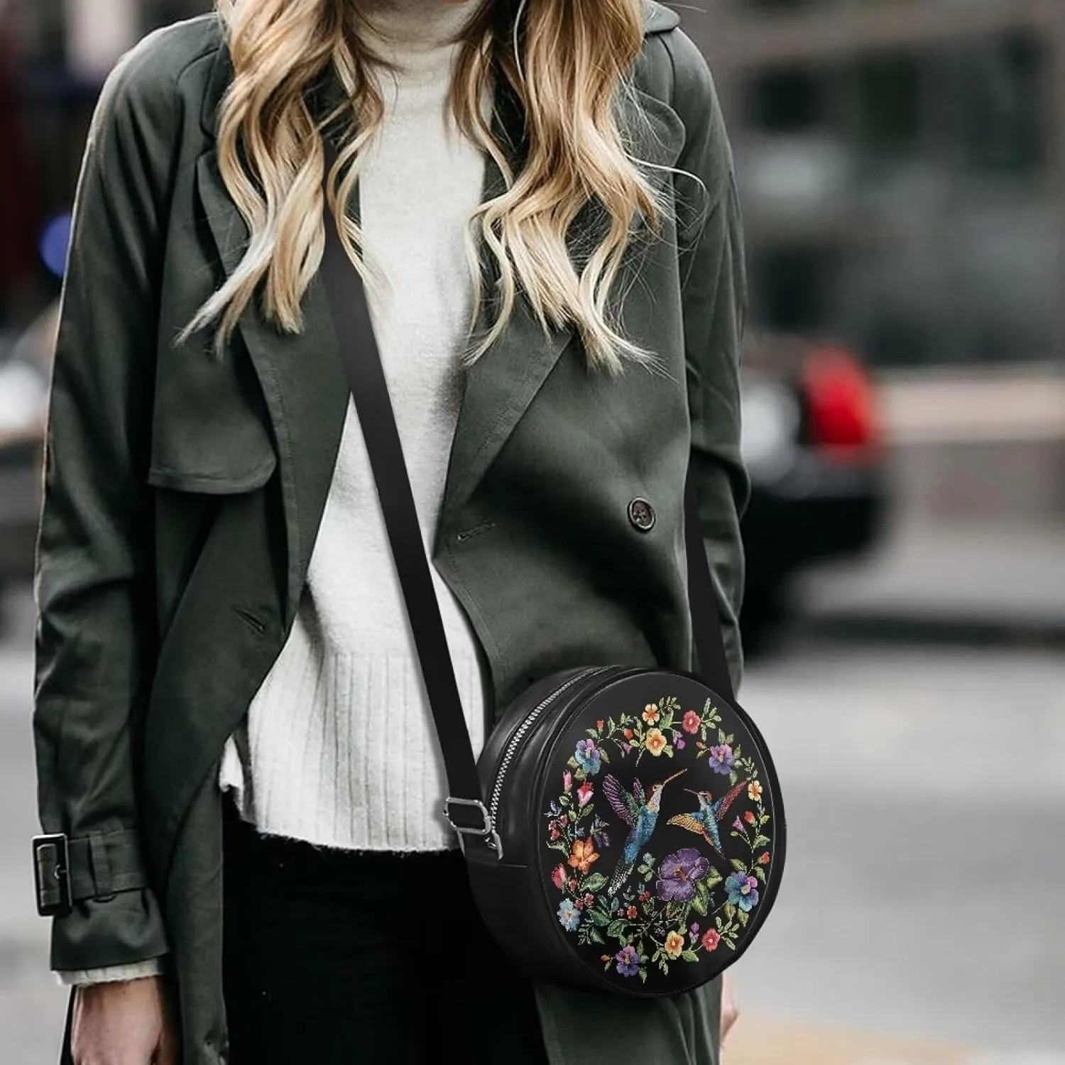 Round Clutch Purses for Women, Leather Shoulder Crossbody Circle Purse Wallet with Adjustable Strap